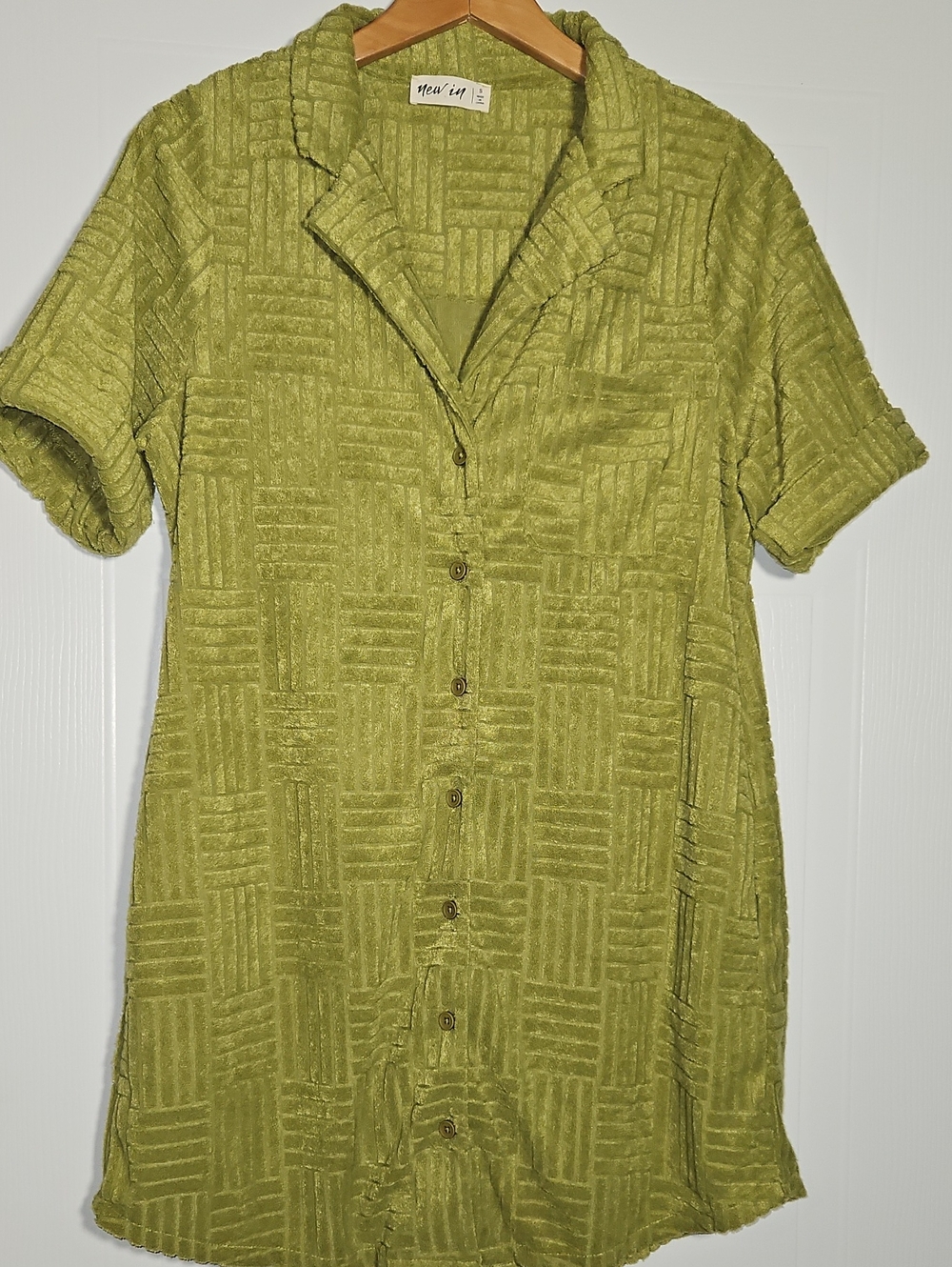 Light Olive Green Textured Button-Front Swim Coverup